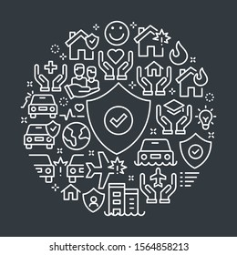Vector outline illustrations related to insurance. Vector line arts such as life, business, health and property insurance are included in this graphic elements.