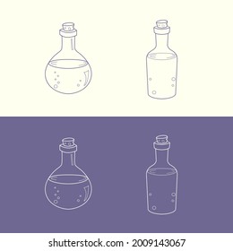 Vector outline illustrations set of a magic potion