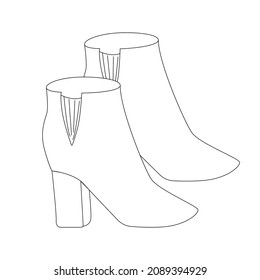 Vector outline image of ankle boots. Suitable as a technical drawing, for use in the fashion industry, clothing catalogs, for creating banners on websites, advertisements and coloring books for child