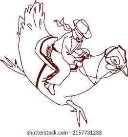 vector outline of the image of a cowboy sitting on a chicken