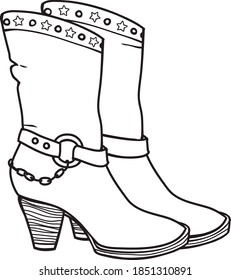 vector outline image of fashionable female western cowboy boots cossacks on white background
