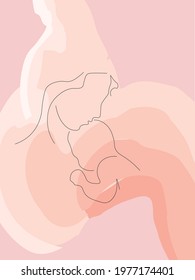 Vector outline image of mom and baby. Minimal. Ready-made poster for the family development center, leaflet for antenatal clinics, packaging for goods.