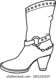 vector outline image of trendy female western cowboy cossack boot on white background
