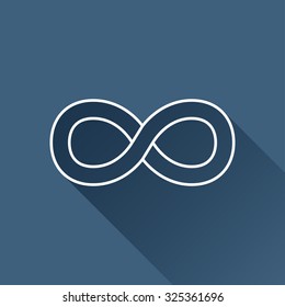 Vector outline infinity icon on dark blue background with long shadow 