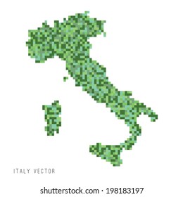 A vector outline of Italy in a pixel art style