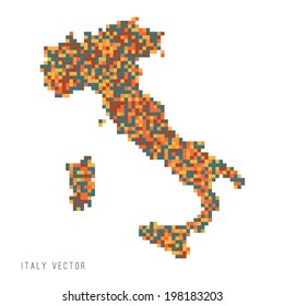 A vector outline of Italy in a pixel art style