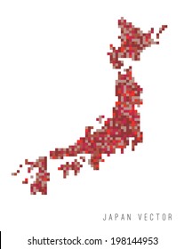 A vector outline of Japan in a pixel art style