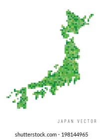 A vector outline of Japan in a pixel art style