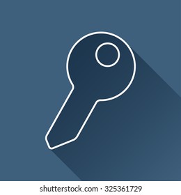 Vector outline key icon on dark blue background with long shadow 