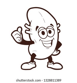 Vector outline kidney cartoon human body health organ smiling mascot character contour illustration isolated on white background Can be use for medical awareness poster or company logo template design