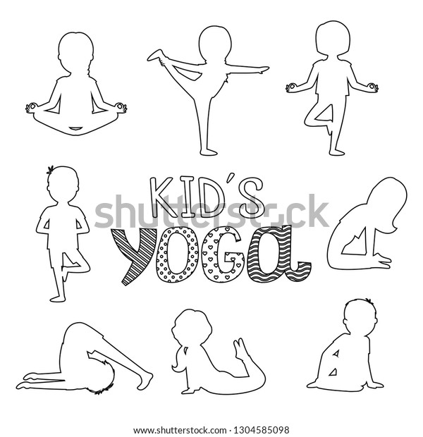 Vector Outline Kids Yoga Poses Isolated Stock Vector (Royalty Free ...