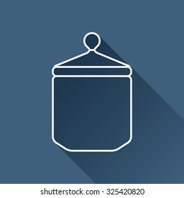 Vector outline kitchen bottle template on dark blue background with long shadow 