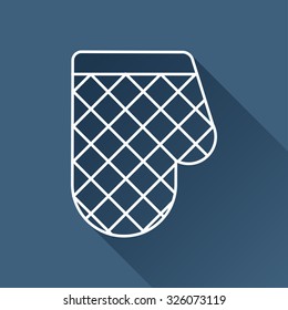 Vector outline kitchen glove and potholder on dark blue background with long shadow 