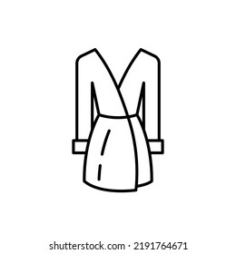 Vector outline ladys gown after bath icon. EPS 10.. Home clothes for women...... Woman robe symbol.. Silk kimono sign... Isolated on white background. Illustration used for dev, app, design, web, ui.