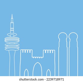 vector outline landmarks of munich on a blue background