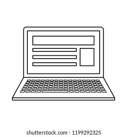 Vector outline laptop displaying website. Vector laptop icon. Laptop with website on display.