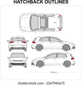 Vector outline of a larger hatchback from 2021 that can be used for vehicle branding designs
