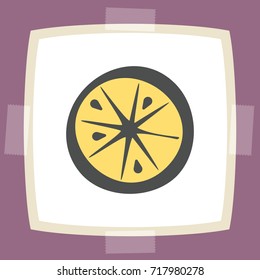 Vector outline lemon or orange slice fruit food icon on white sticker. Elements for mobile concepts and web apps. Modern infographic logo and pictogram.