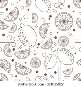 Vector outline lemon seamless pattern for design packaging,web site, fabric, notebook, scrapbooking. In trendy linear style