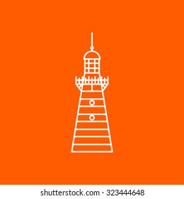 Vector outline lighthouse icon on color background 
