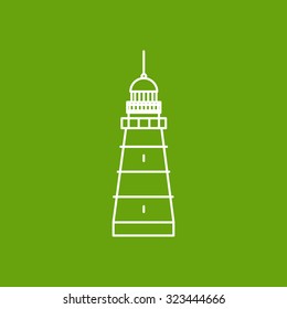 Vector outline lighthouse icon on color background 