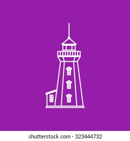 Vector outline lighthouse icon on color background 