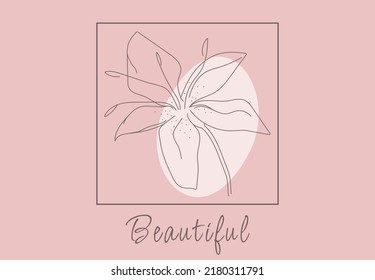 Vector outline, lily flower isolated on pink background. Flora for postcards, poster, invite. Wedding concept.