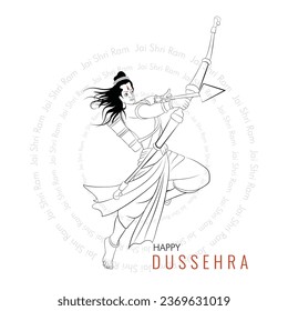 Vector outline line art of Lord Rama, Lord Rama playing with bow and arrow, Vector illustration of Ramayana character