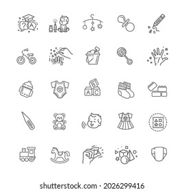 Vector outline line web icon set. Feeding and care