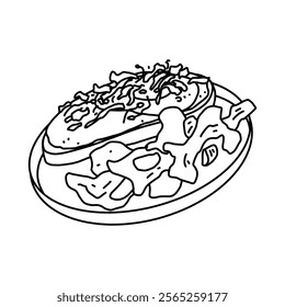 vector outline linear illustration, coloring pages menu , breakfast dishes, minimalistic vector line illustrations. Vector illustration