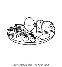 vector outline linear illustration, coloring pages menu , breakfast dishes, minimalistic vector line illustrations