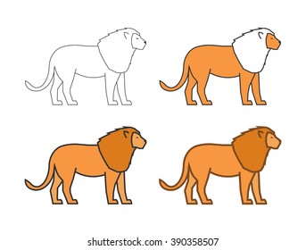 Vector outline lion on a white background. Modern line silhouette lion.