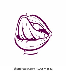vector outline lip, licking lips