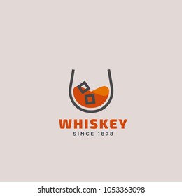 Vector outline logo of whiskey glass. Beverage design template for restaurants, bars, pubs and companies.