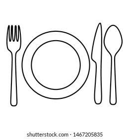 Vector Outline Lunch Icon - Cutlery and Plate