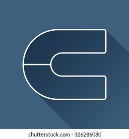 Vector outline magnet icon on dark blue background with long shadow 