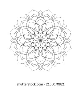 Vector outline mandala for coloring book page. Floral lace round ornament. Round pattern with flower in ethnic tribal style. Natural design elements.