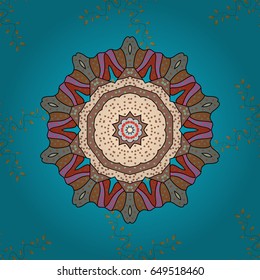 Vector outline Mandala on a blue background. Unusual flower shape oriental. Yoga logo, background for meditation poster. Weave design element. Anti-stress therapy pattern. Decorative round ornament.