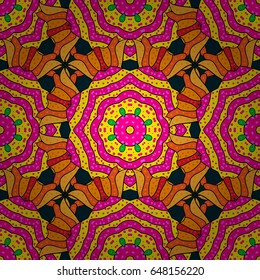 Vector outline Mandala on colorful background. Unusual flower shape oriental. Decorative round ornament. Yoga logo, background for meditation poster. Anti-stress therapy pattern. Weave design element.