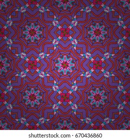 Vector outline Mandala on purple background. Anti-stress therapy pattern. Yoga logo, background for meditation poster. Unusual flower shape oriental line. Design element. Decorative round ornament.