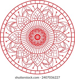 vector outline mandala red decorative round ornament design.