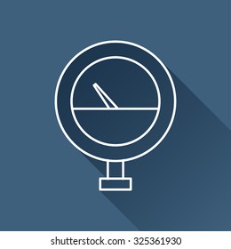 Vector outline manometer icon on dark blue background with long shadow 