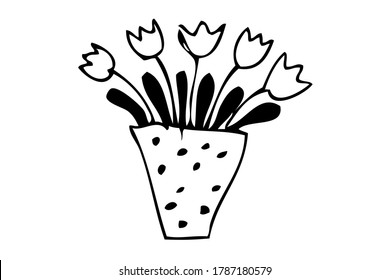 Vector outline Manual Draw, Flower at Vase
