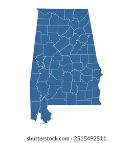 Vector outline map of Alabama state divided into counties