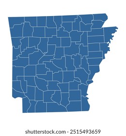 Vector outline map of Arkansas state divided into counties