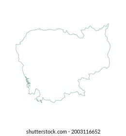 Vector outline map of Cambodia isolated on white background.