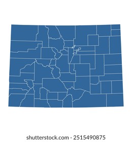 Mapa de contorno vetorial do estado do Colorado dividido em condados