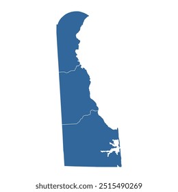 Mapa de contorno vetorial do estado de Delaware dividido em condados