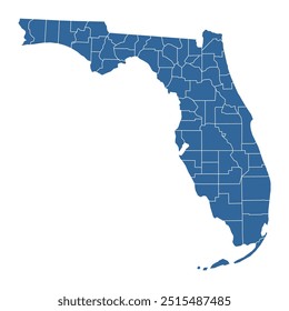 Vector outline map of Florida state divided into counties