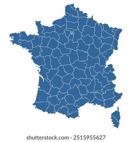 Mapa vetorial da França dividido em regiões e departamentos